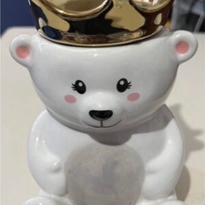 White Bear Candle Holder with Gold Crown charmed aroma/jewelry inside